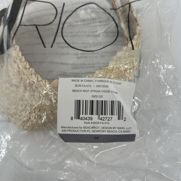 Beach Riot Straw Visor One Size Lightweight Adjustable Beach Resort Outdoor New - Picture 5 of 5